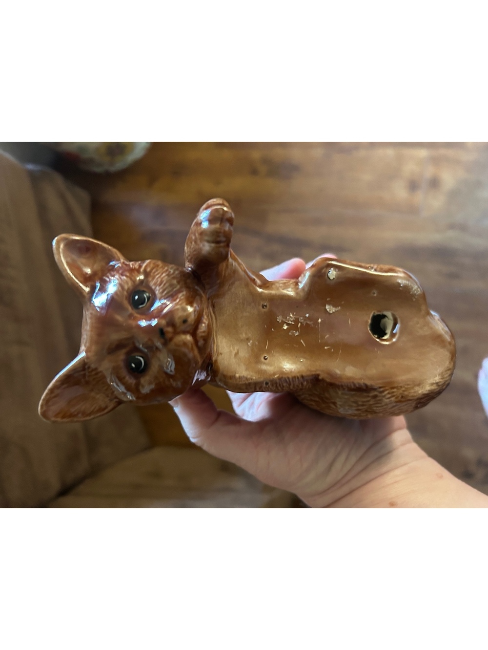Vintage Ceramic Cat Figurine Shelf Sitter Brown